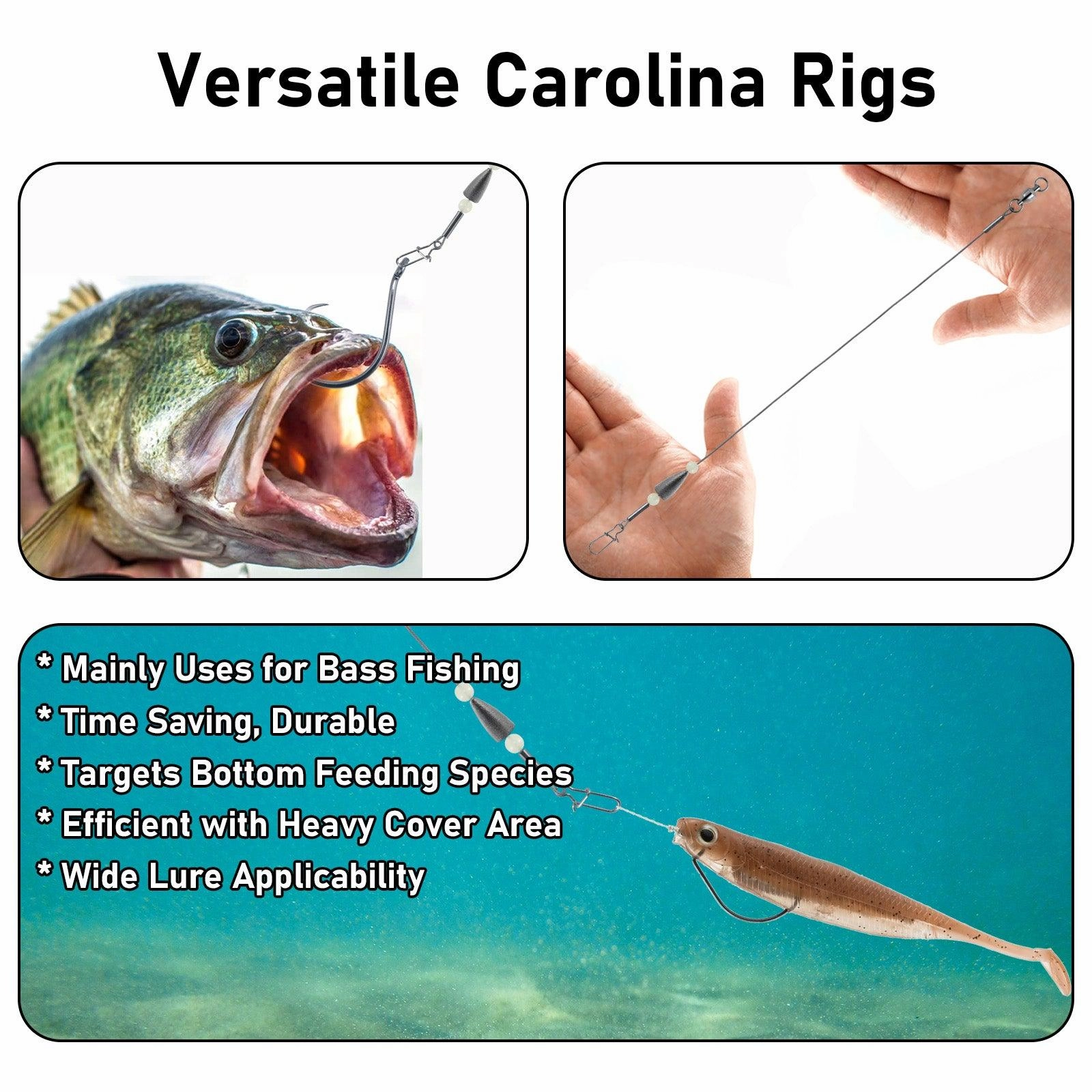 Dr.Fish 15pcs Carolina Ready Rigs with Bullet Weight 1/8-3/4oz