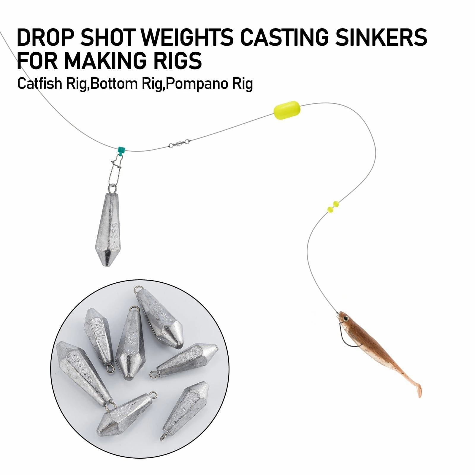 Dr.Fish 2/5/10/20pcs  Drop Shot Fishing Hexagonal Weights