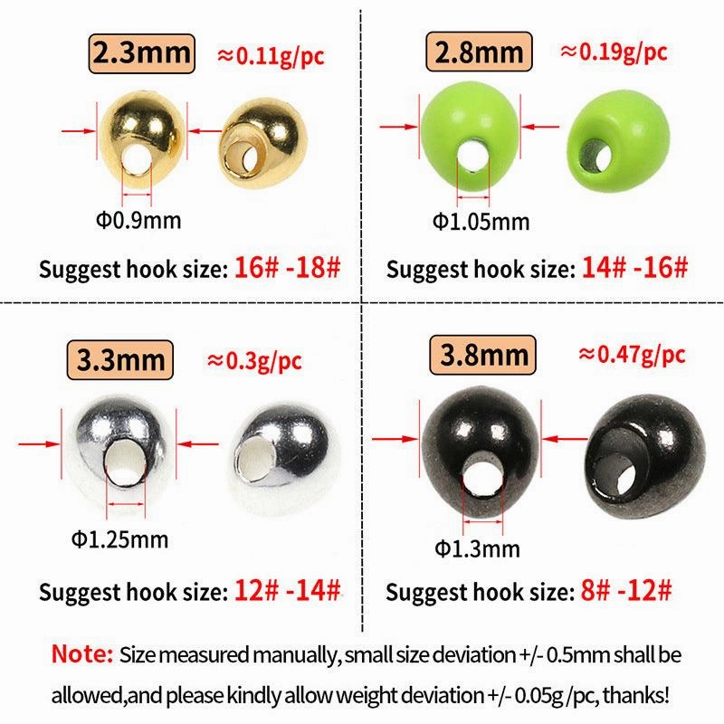 Dr.Fish 5pcs Fly Tying Offset Tungsten Beads 2.3-3.8mm