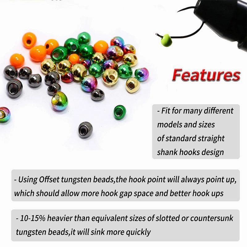 Dr.Fish 5pcs Fly Tying Offset Tungsten Beads 2.3-3.8mm