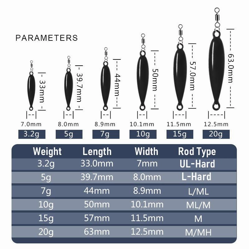 Dr.Fish Aluminum Alloy Drop-shaped Fishing Weight 3.2-20g,33-63mm