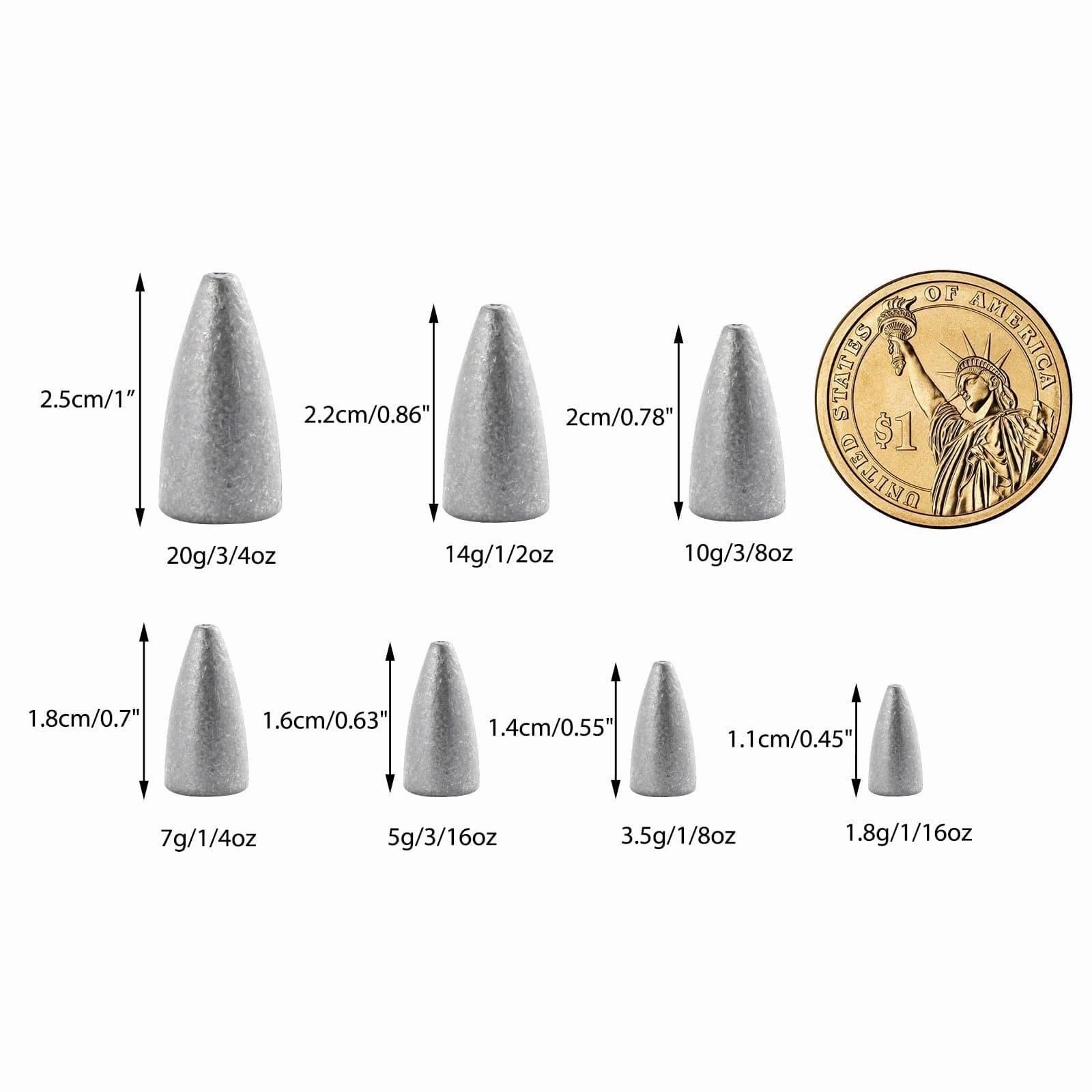 Dr.Fish Bullet Lead Weights 1/16 to 3/4oz