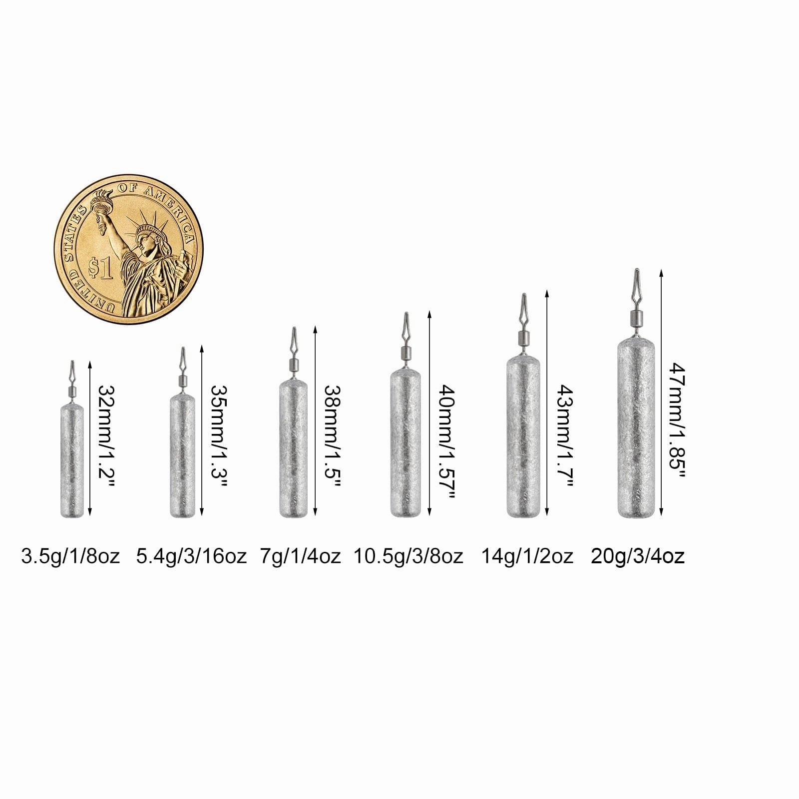 Dr.Fish Cylinder Drop Shot Weights 1/8 to 3/4oz