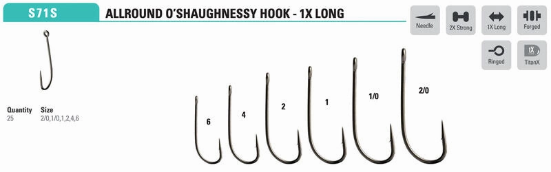 Mustad Allround O'Shaughnessy 34007 2XH1XL Forged Straight TitanX 25 Pack