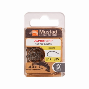 Mustad Caddis Hook Curved 1X Short Forged Straight TitanX 25 Pack