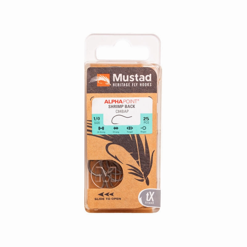 Mustad Curved Back Shrimp Hook 2XH 1XL Forged Straight TitanX 25 Pack