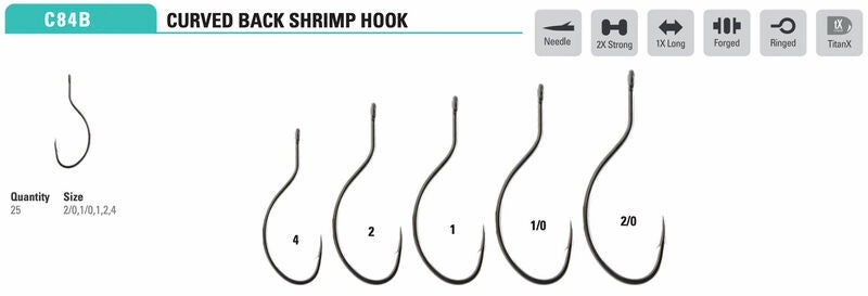 Mustad Curved Back Shrimp Hook 2XH 1XL Forged Straight TitanX 25 Pack