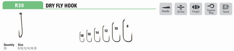 Mustad Dry Fly Hook 94833 2XF Forged Down Eye TitanX 25 Pack