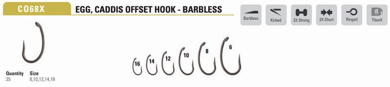 Mustad Egg/Caddis Hook Offset 2XH 2X Short Barbless Forged Down Eye TitanX 25 Pack