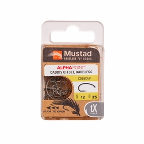 Mustad Egg/Caddis Hook Offset 2XH 2X Short Barbless Forged Down Eye TitanX 25 Pack