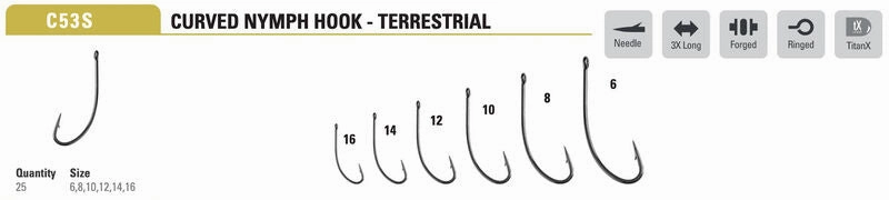 Mustad Nymph/Dry Hook Long Curved 3XL Forged Straight TitanX 25 Pack
