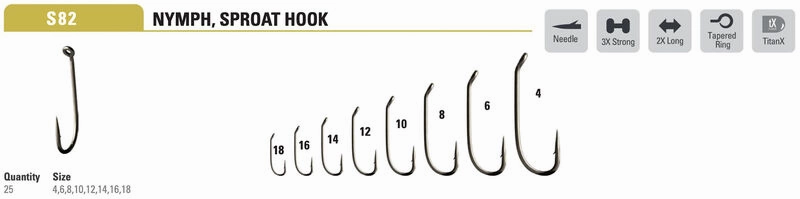 Mustad Nymph Hook 3906B Sproat Bend 3XH 2XL Down Eye TitanX 25 Pack - S82AP