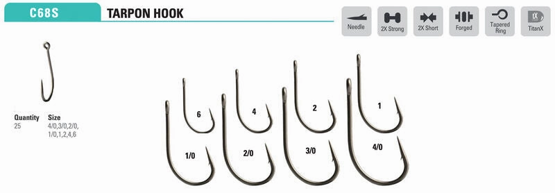 Mustad Tarpon Hook 2XH 2X Short Forged Straight TitanX 25 Pack