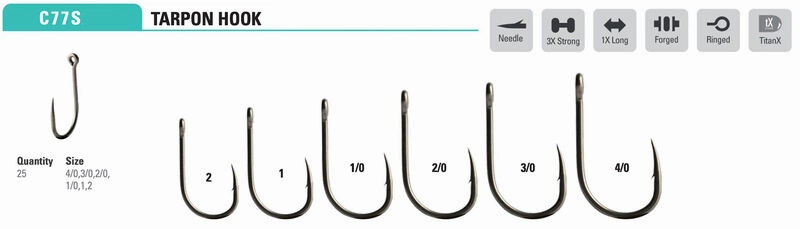 Mustad Tarpon Hook 3XH 1XS Forged Straight TitanX 25 Pack