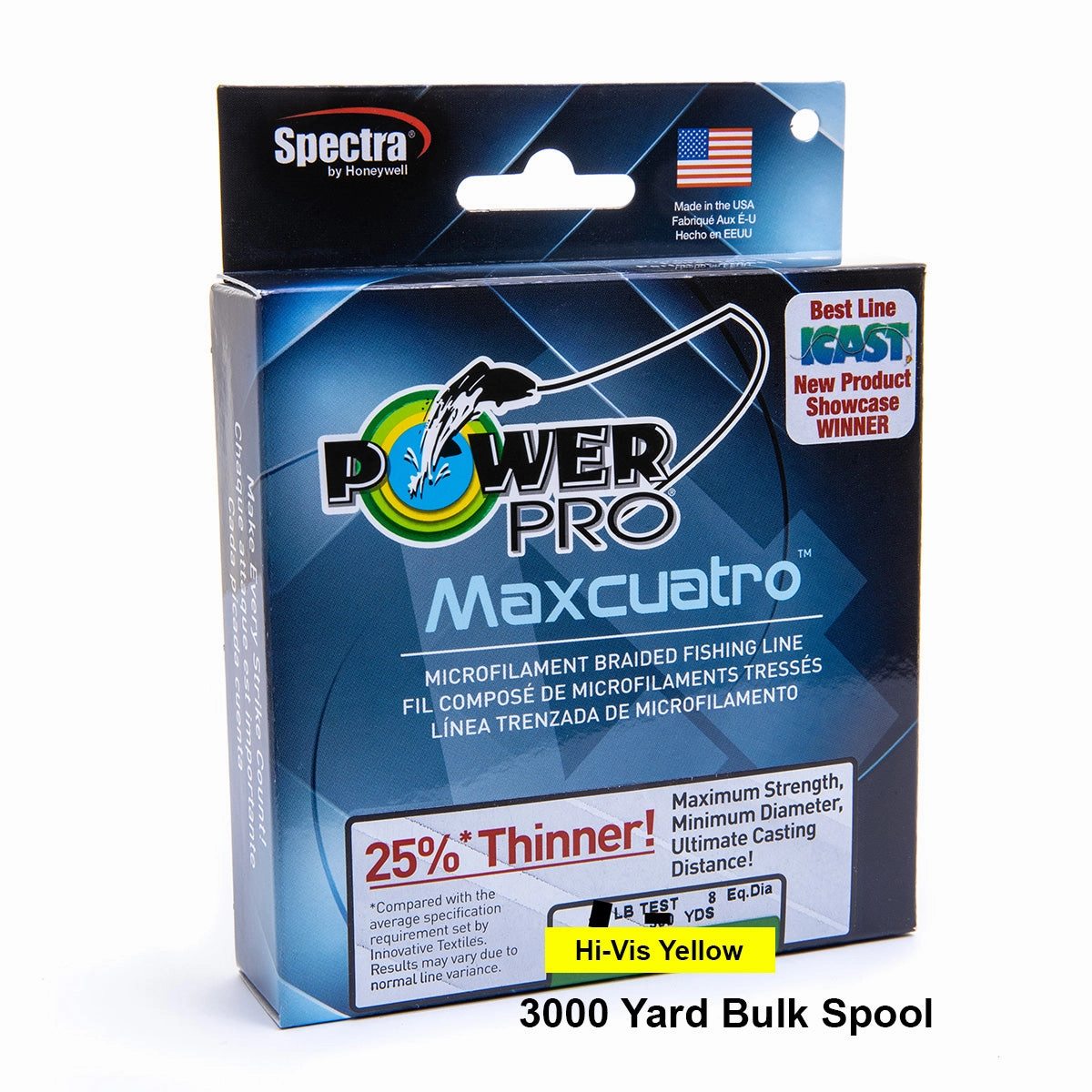 Power Pro Maxcuatro Spectra Hi-Vis Yellow Braided Line 3000 yard Bulk Spool