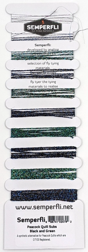 Semperfli Peacock Quill Subs Multicard  Black & Green Peacock