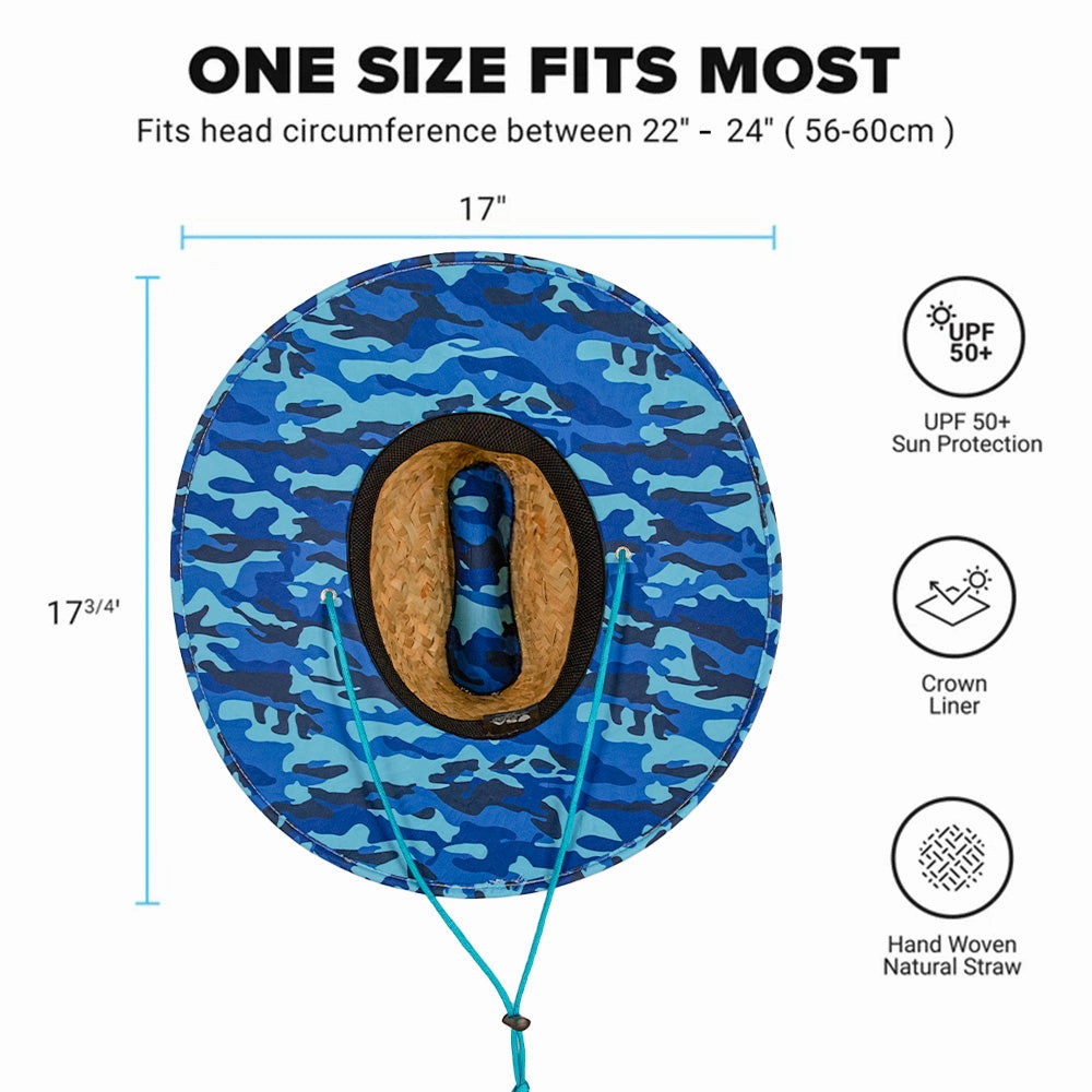 Under Brim Straw Hat | Aqua Blue Military Camo